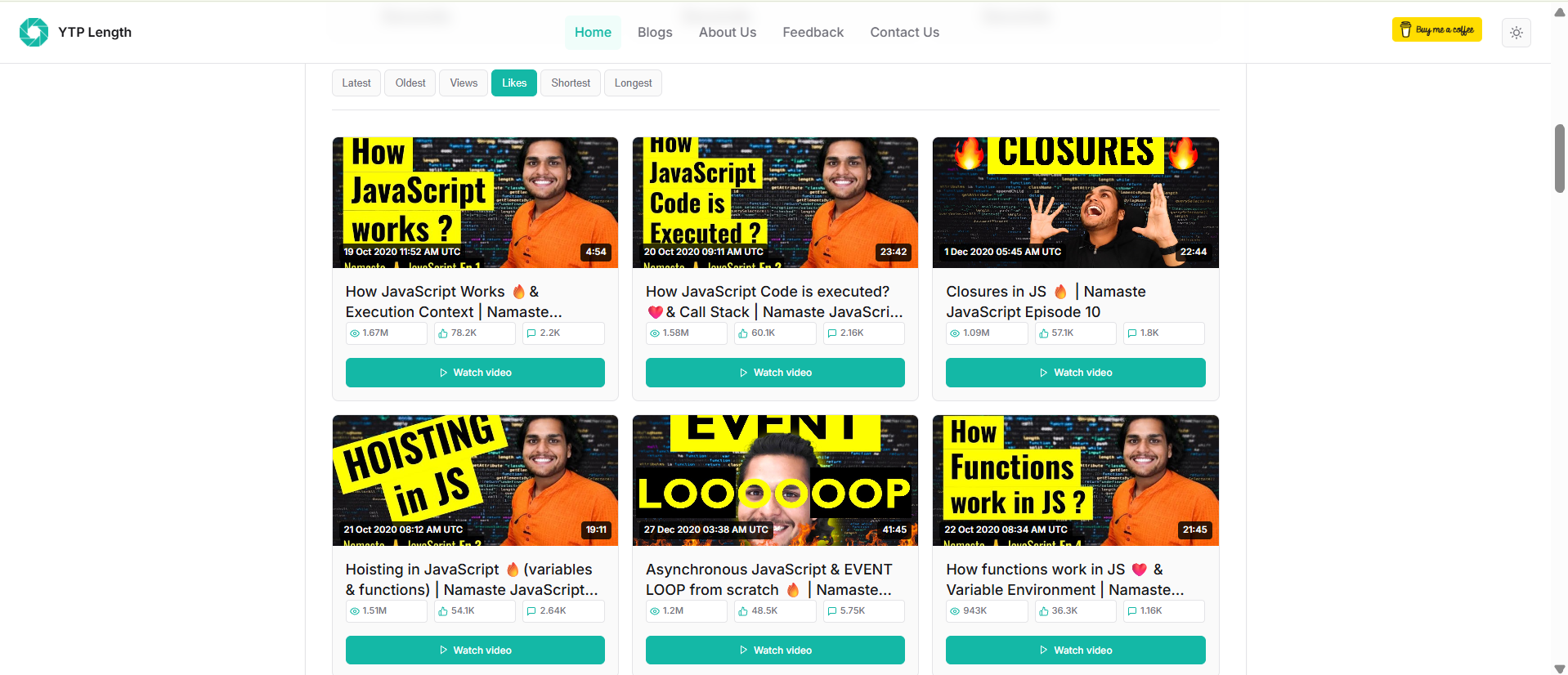 Namaste JavaScript Playlist Sorted by Most Liked